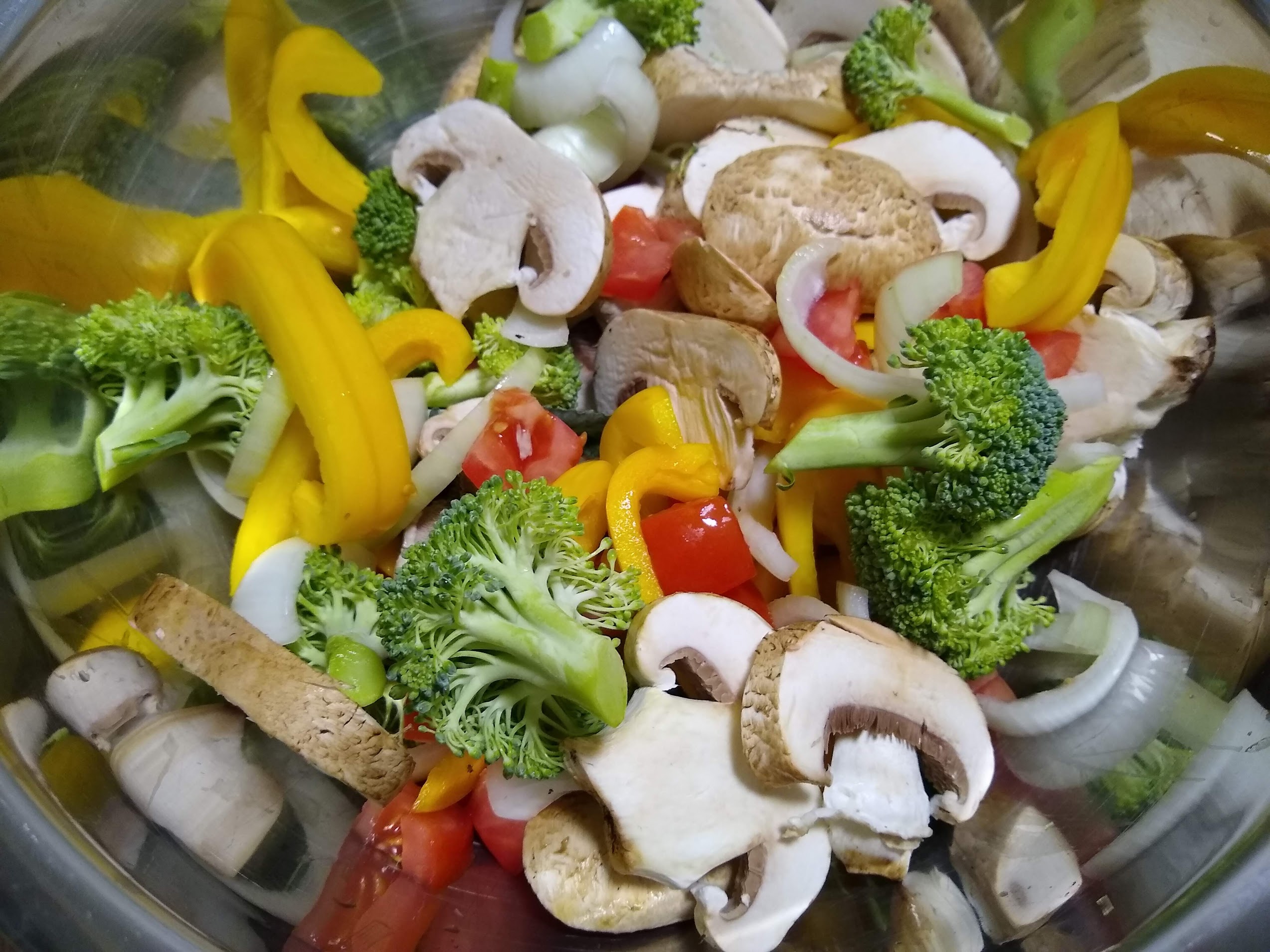 Fresh broccoli, bell peppers, mushrooms and onions