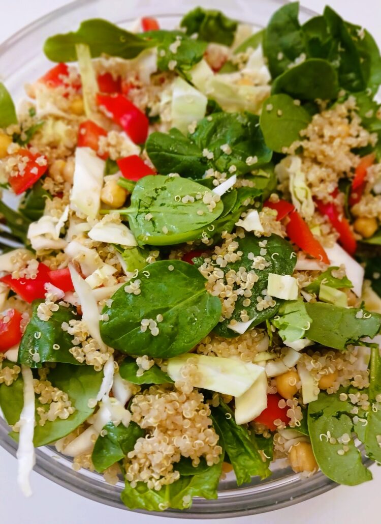 5 Minute Chickpea Quinoa Salad with Tahini Dressing-Gluten Free and Vegan